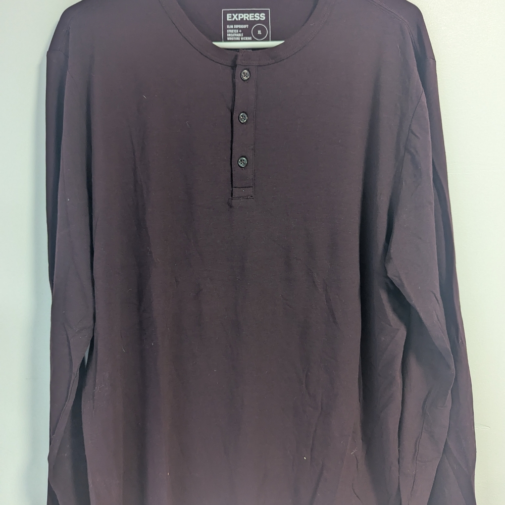Express Men's Dark Maroon Long Sleeve Henley